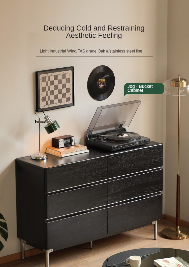 Oak Solid Wood Black Industrial Style Storage Cabinet