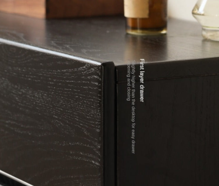 Oak Solid Wood Black Industrial Style Storage Cabinet