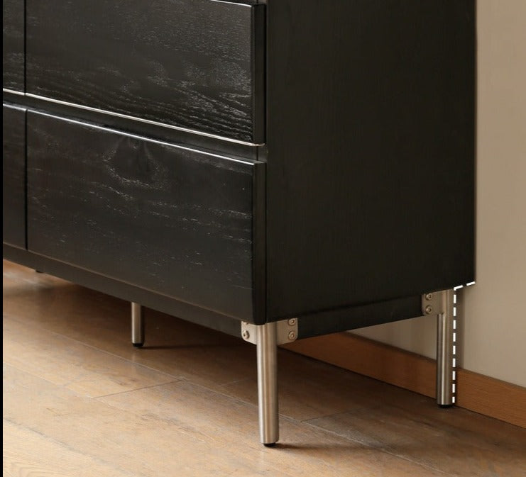 Oak Solid Wood Black Industrial Style Storage Cabinet