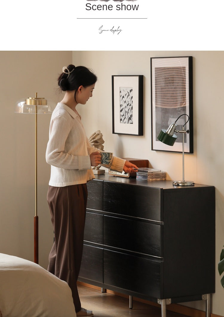Oak Solid Wood Black Industrial Style Storage Cabinet
