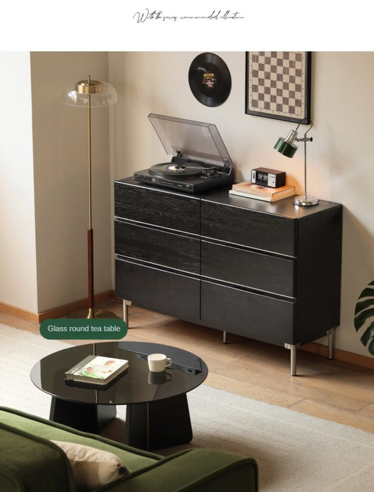 Oak Solid Wood Black Industrial Style Storage Cabinet