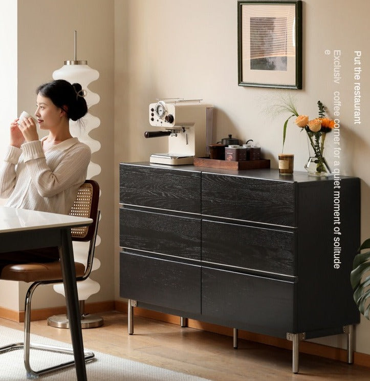 Oak Solid Wood Black Industrial Style Storage Cabinet