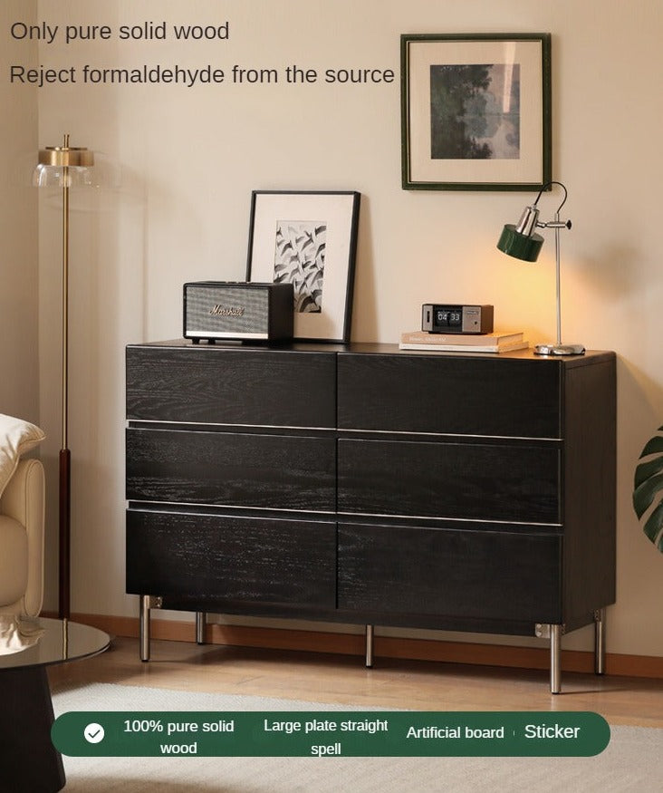 Oak Solid Wood Black Industrial Style Storage Cabinet