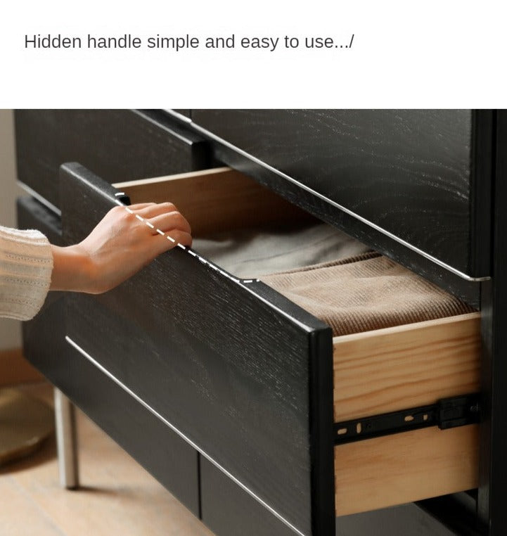Oak Solid Wood Black Industrial Style Storage Cabinet