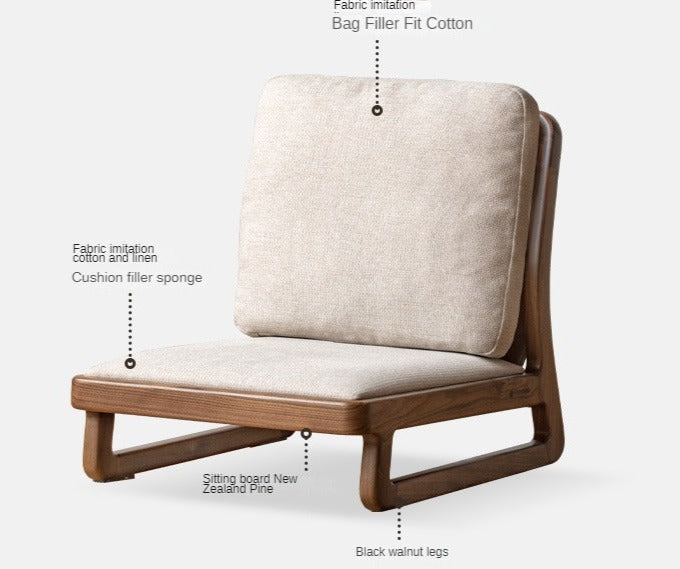 Black Walnut, Oak Solid Wood Tatami Tea Chair Low Back