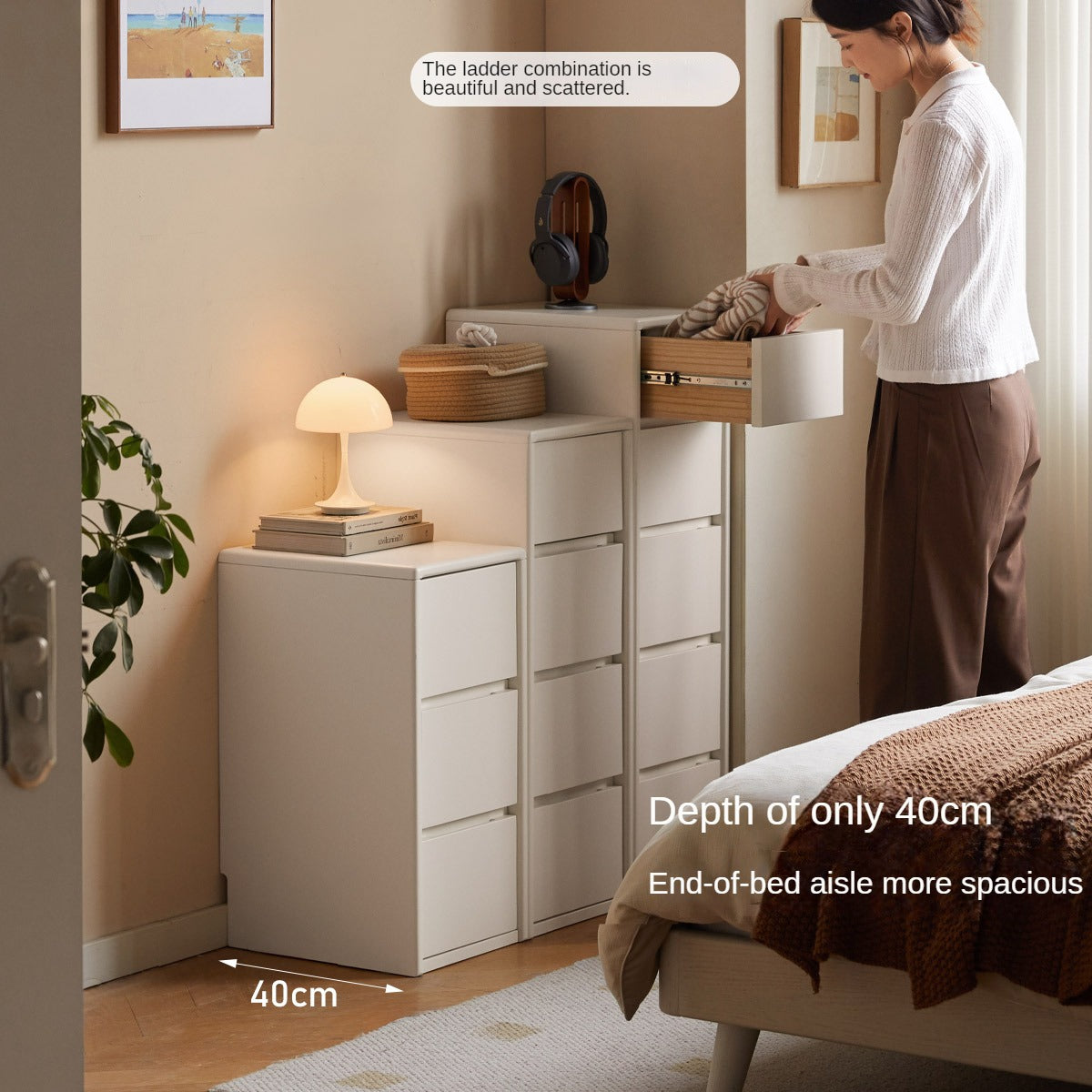 Solid Rubberwood White Drawer Storage Cabinet