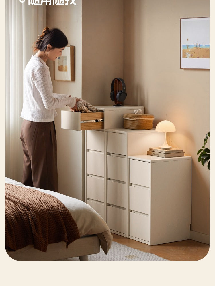 Poplar, Solid Rubberwood White Drawer Storage Cabinet
