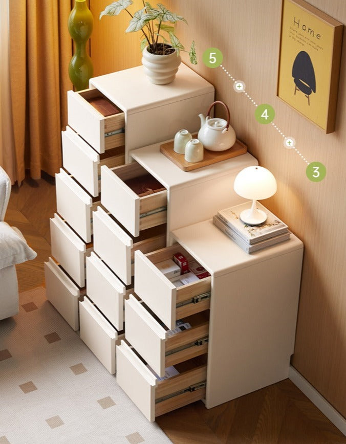 Solid Rubberwood White Drawer Storage Cabinet
