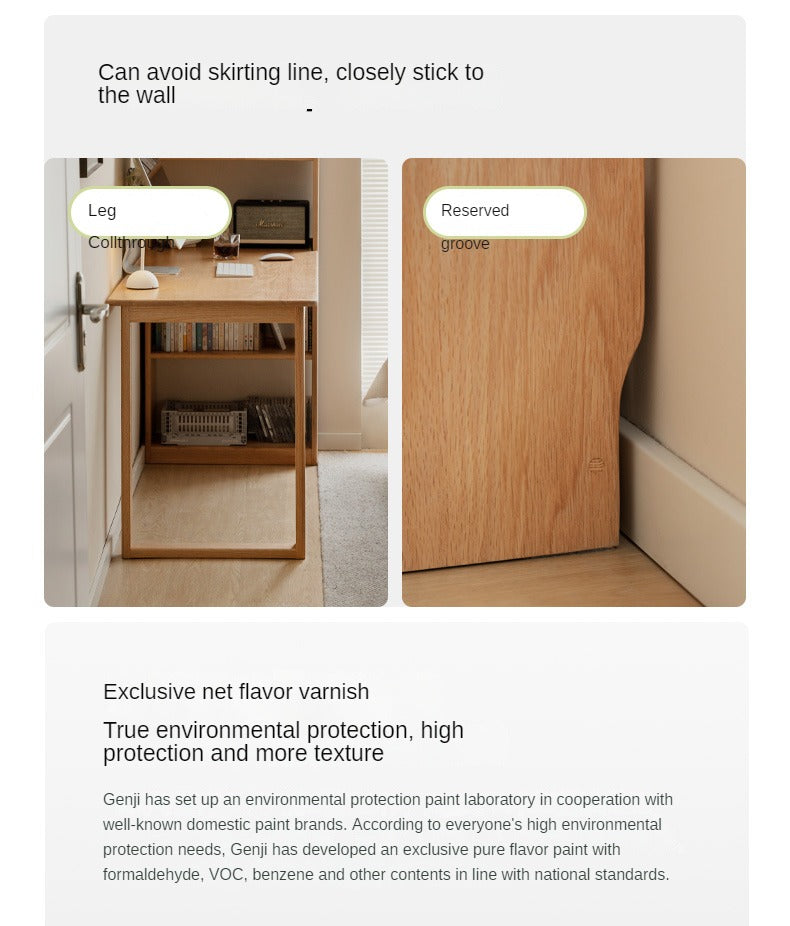 Oak Solid Wood Desk and Bookshelf Integrated Office Desk