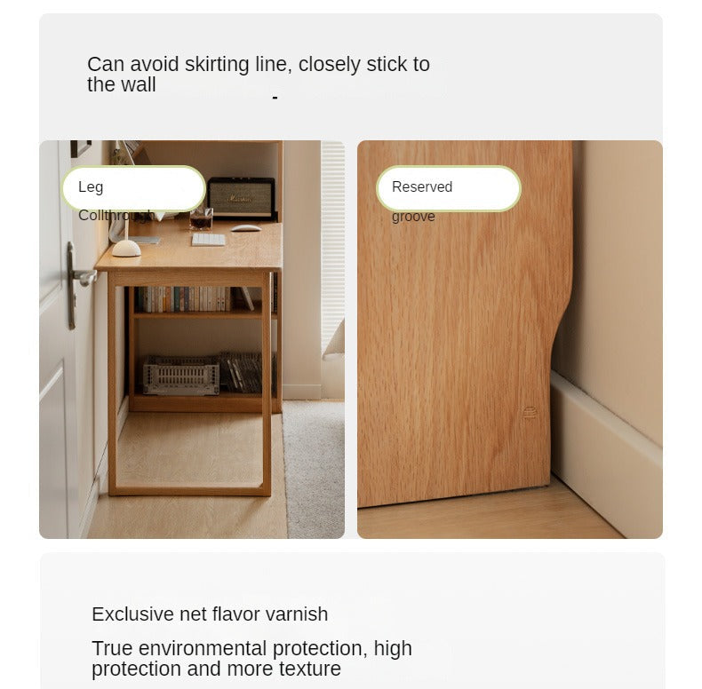 Oak Solid Wood Desk and Bookshelf Integrated Office Desk