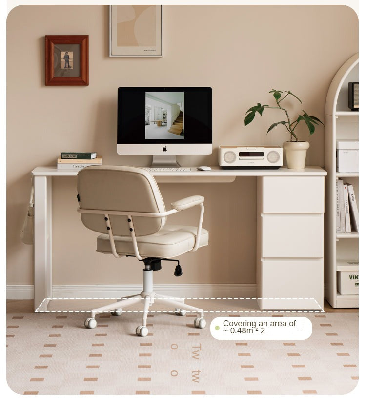 Rubber Wood, Poplar Solid Wood Cream Style Single-Leg Desk