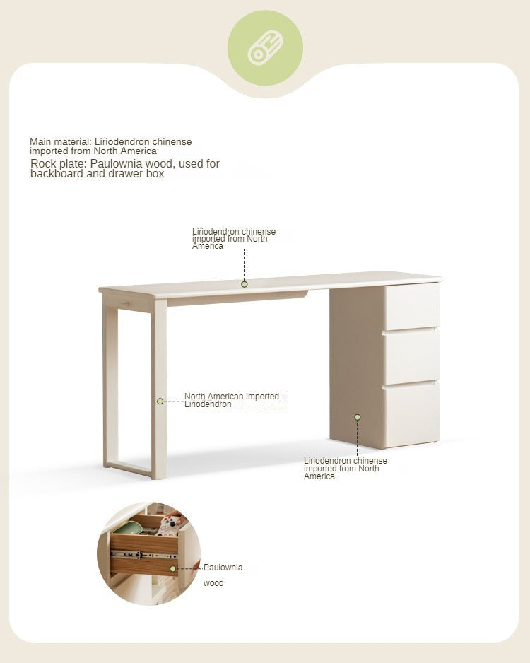 Rubber Wood, Poplar Solid Wood Cream Style Single-Leg Desk