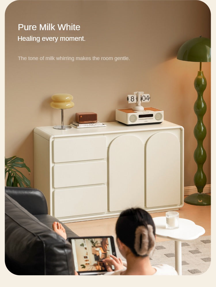 Rubberwood, Poplar Solid Wood White Storage Cabinet