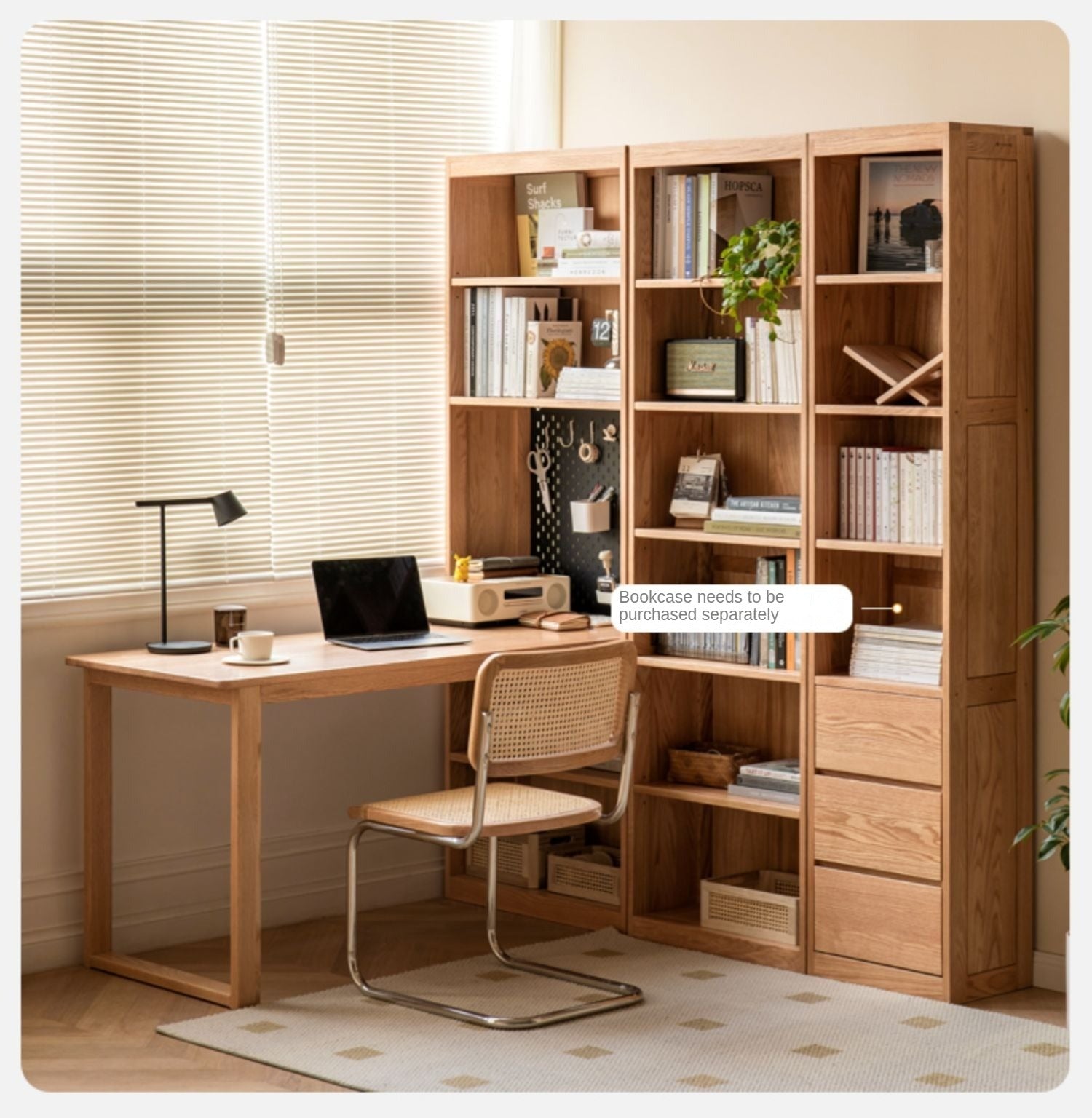Oak Solid Wood Integrated Desk Cabinet