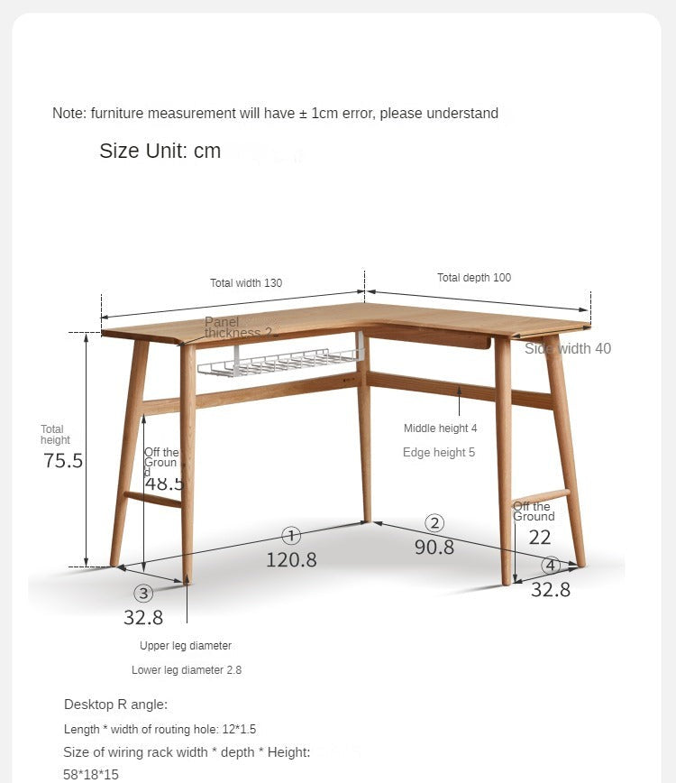 Oak, Rubberwood Solid Wood Corner Table Study Office Desk