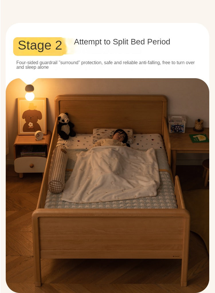 Beech solid wood children's bed with guardrail spliced bed<