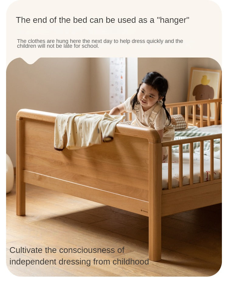 Beech solid wood children's bed with guardrail spliced bed<