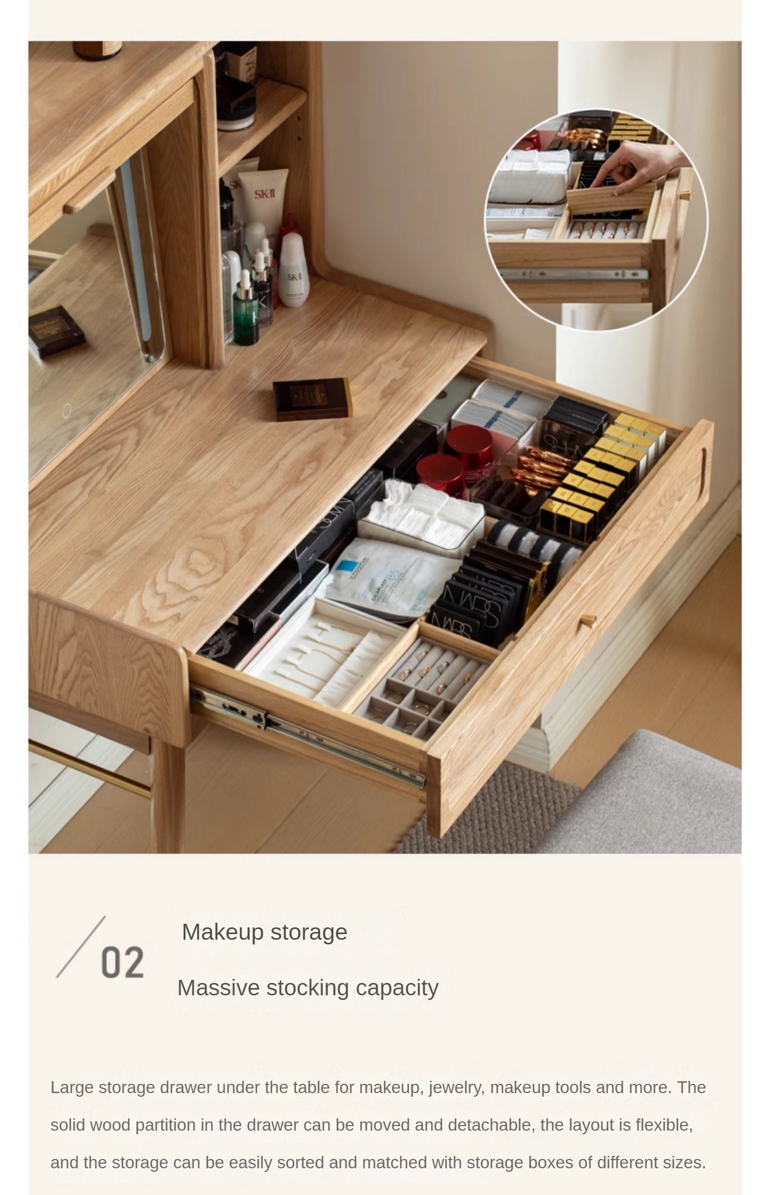 Ash, Oak Solid Wood Dressing Table.