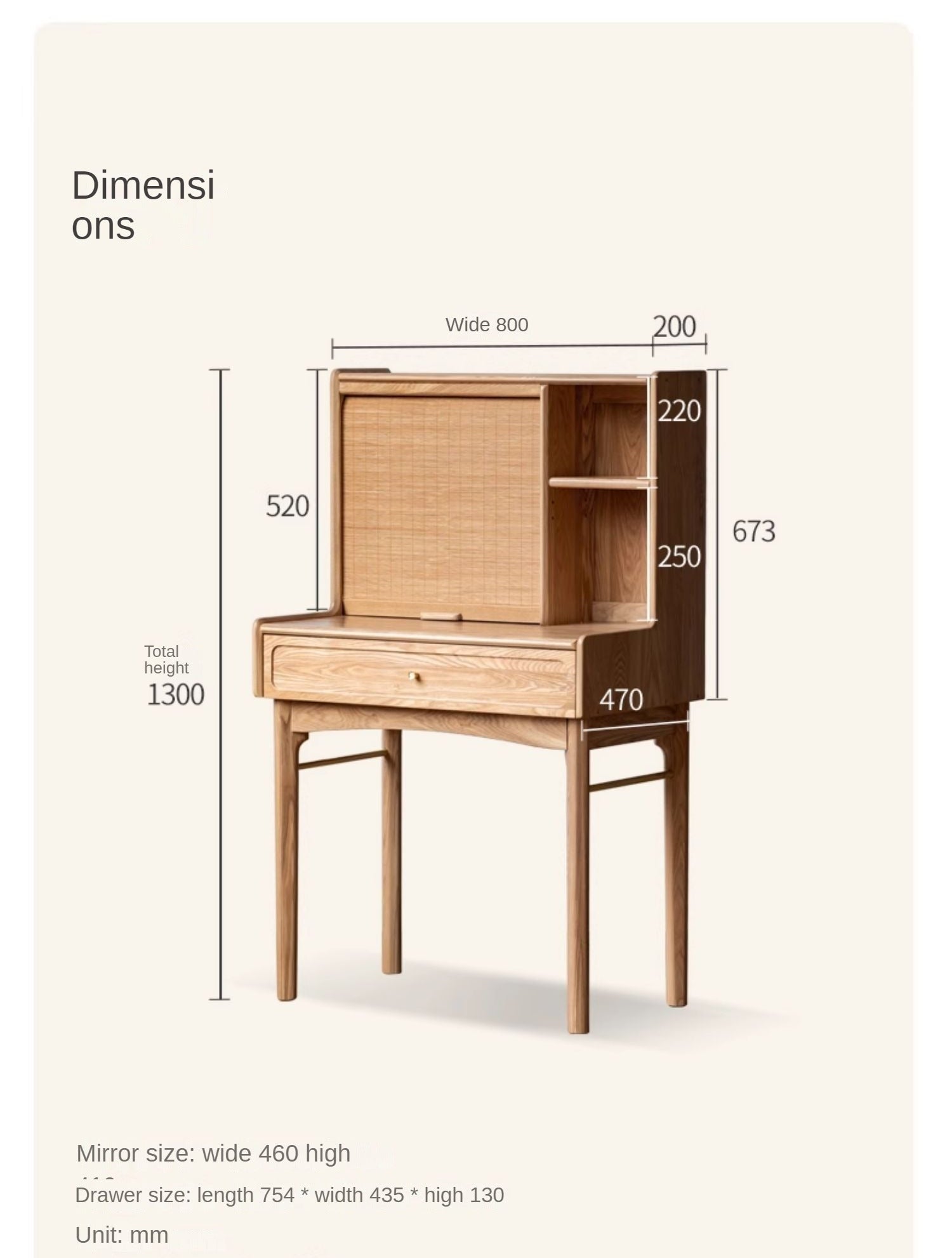 Ash, Oak Solid Wood Vanity Table.