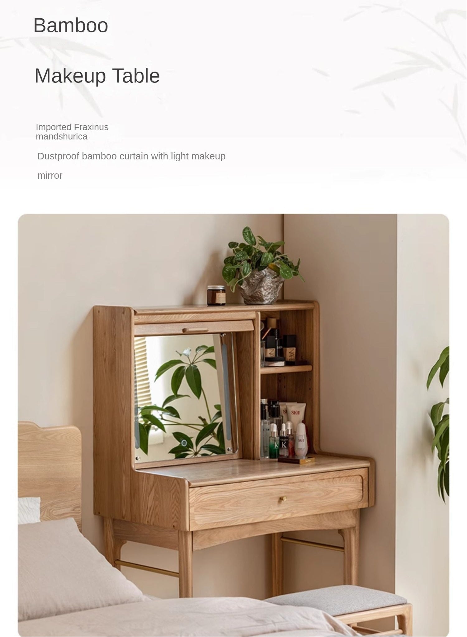 Ash, Oak Solid Wood Vanity Table.