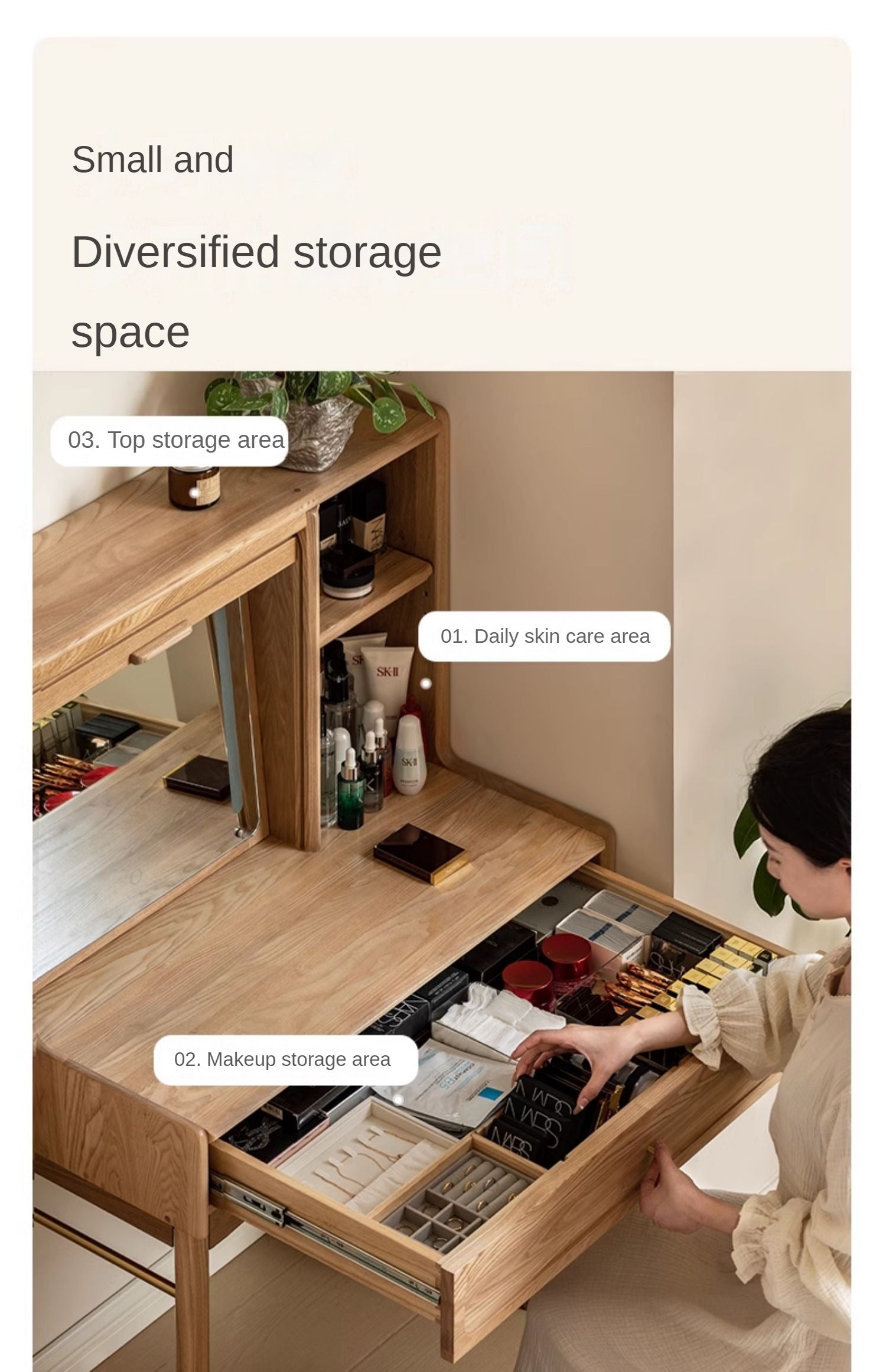 Ash, Oak Solid Wood Vanity Table.