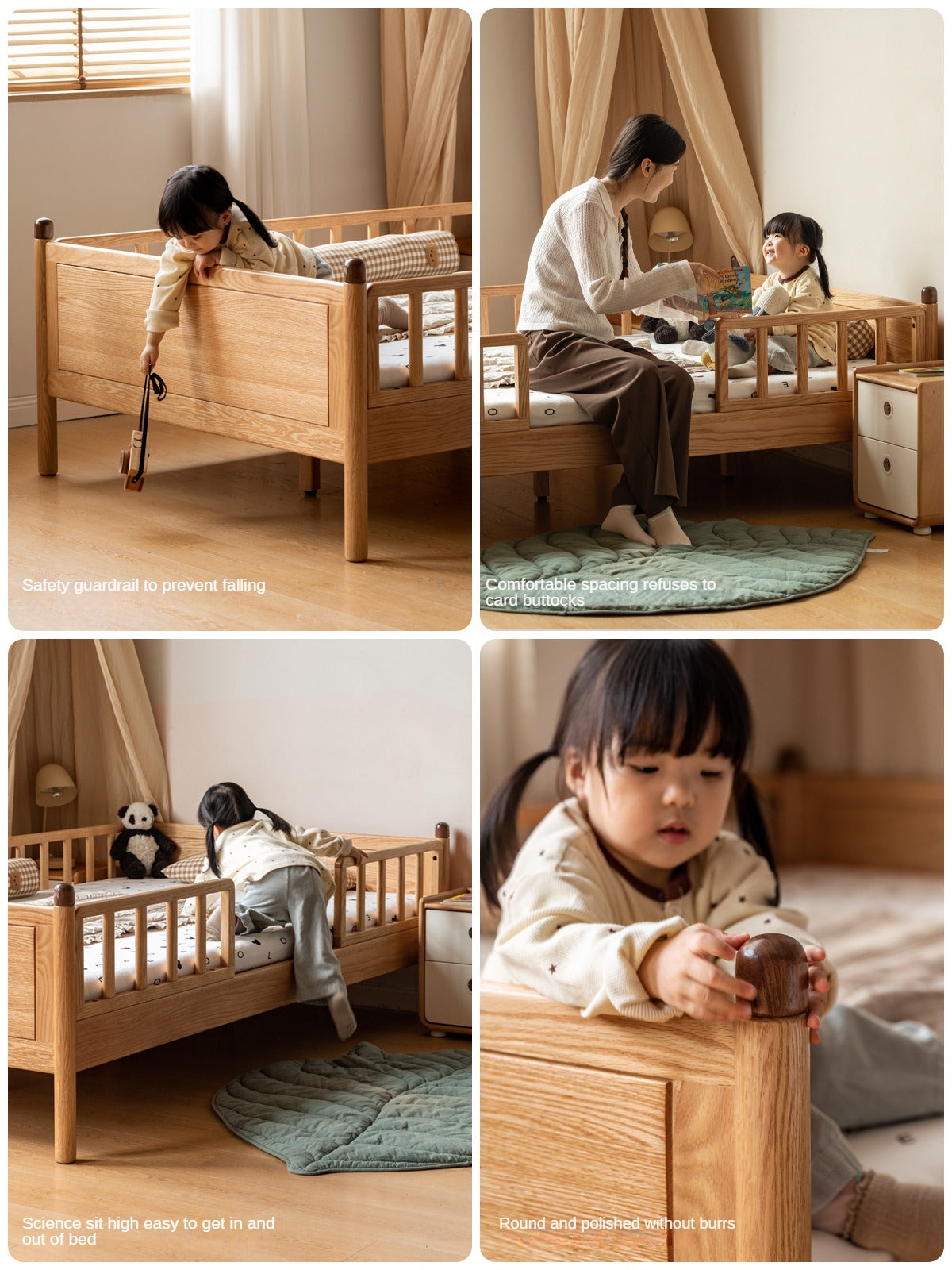 Beech, Oak Solid Wood Children's Bed Widened Guardrail<