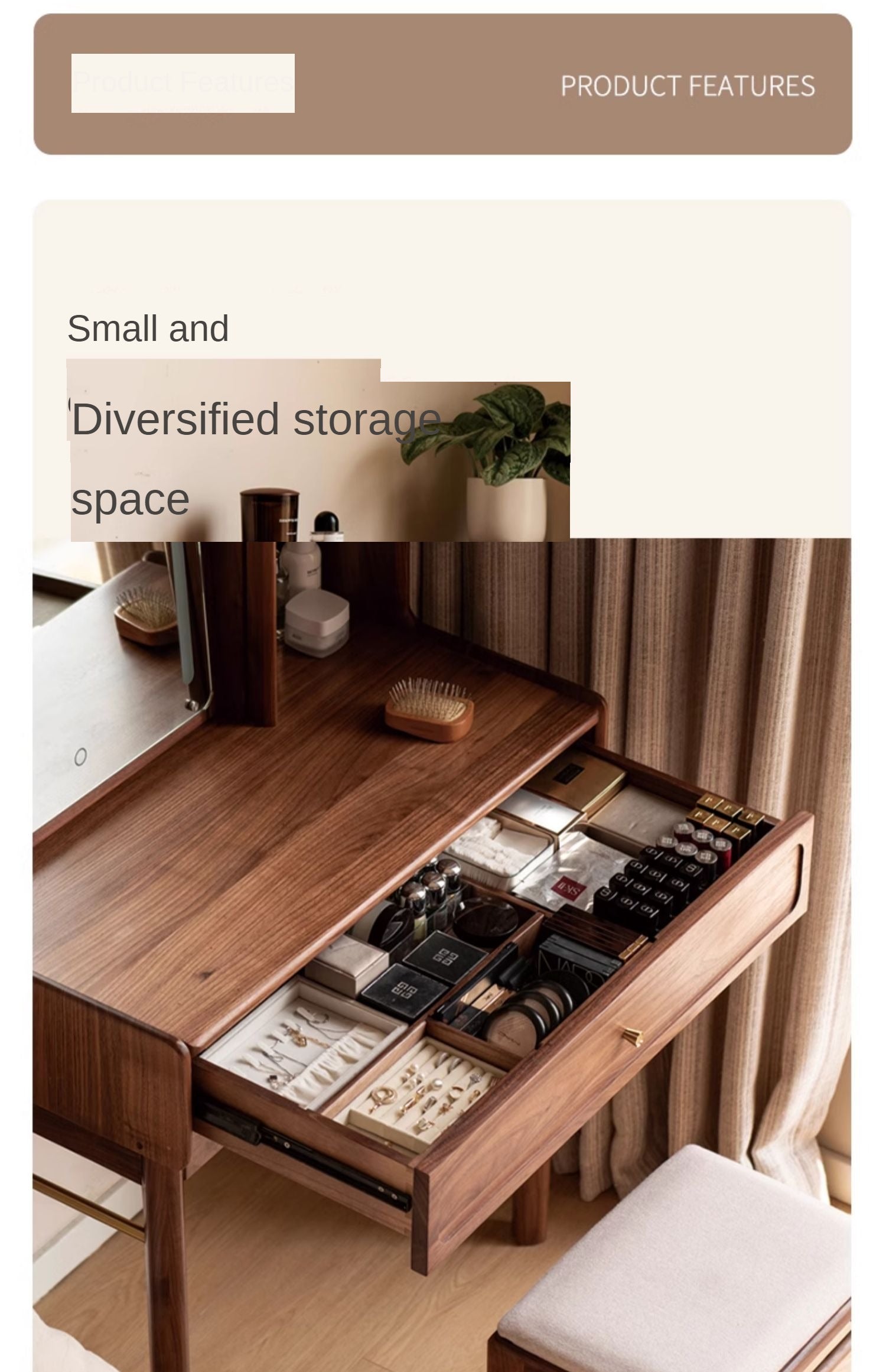 Ash, Oak, Black Walnut Solid Wood Dressing Table.