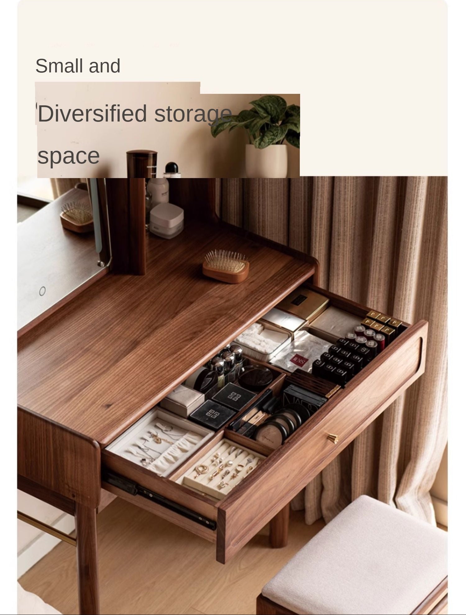 Ash, Oak, Black Walnut Solid Wood Vanity Table.