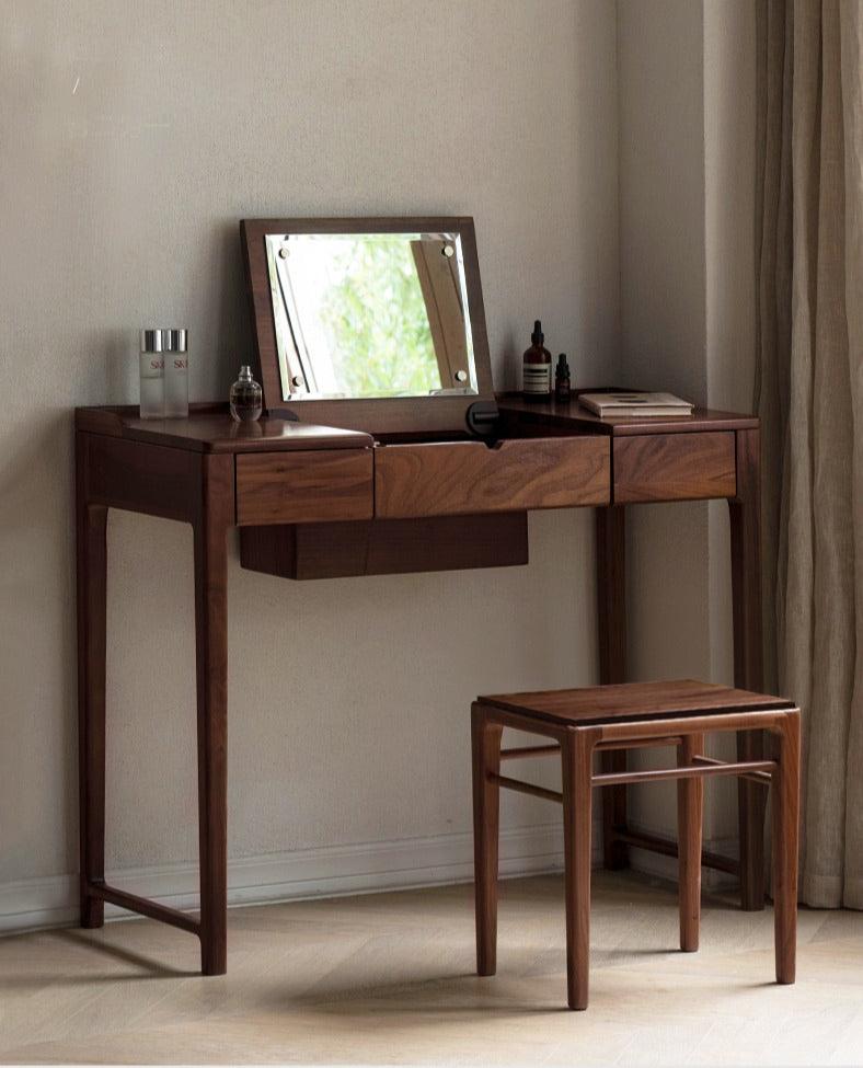 Black Walnut, Ash Solid Wood Flip Dressing Table.