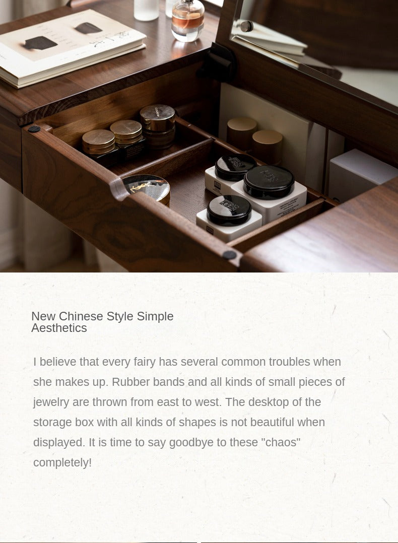 Black Walnut, Ash Solid Wood Flip Dressing Table.