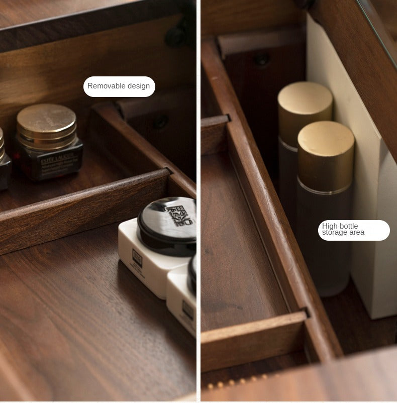 Black Walnut, Ash Solid Wood Flip Dressing Table.