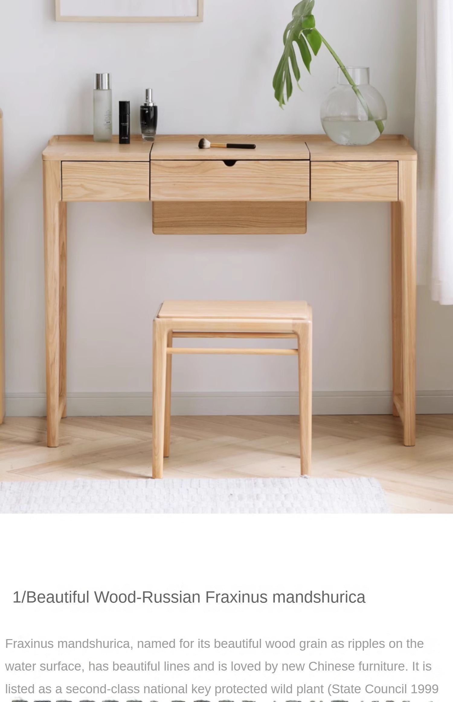 Ash Solid Wood Small Flip Vanity Table.