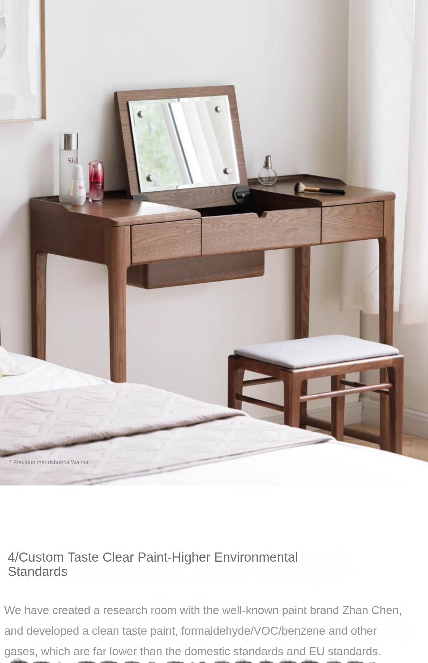 Ash Solid Wood Small Flip Vanity Table.