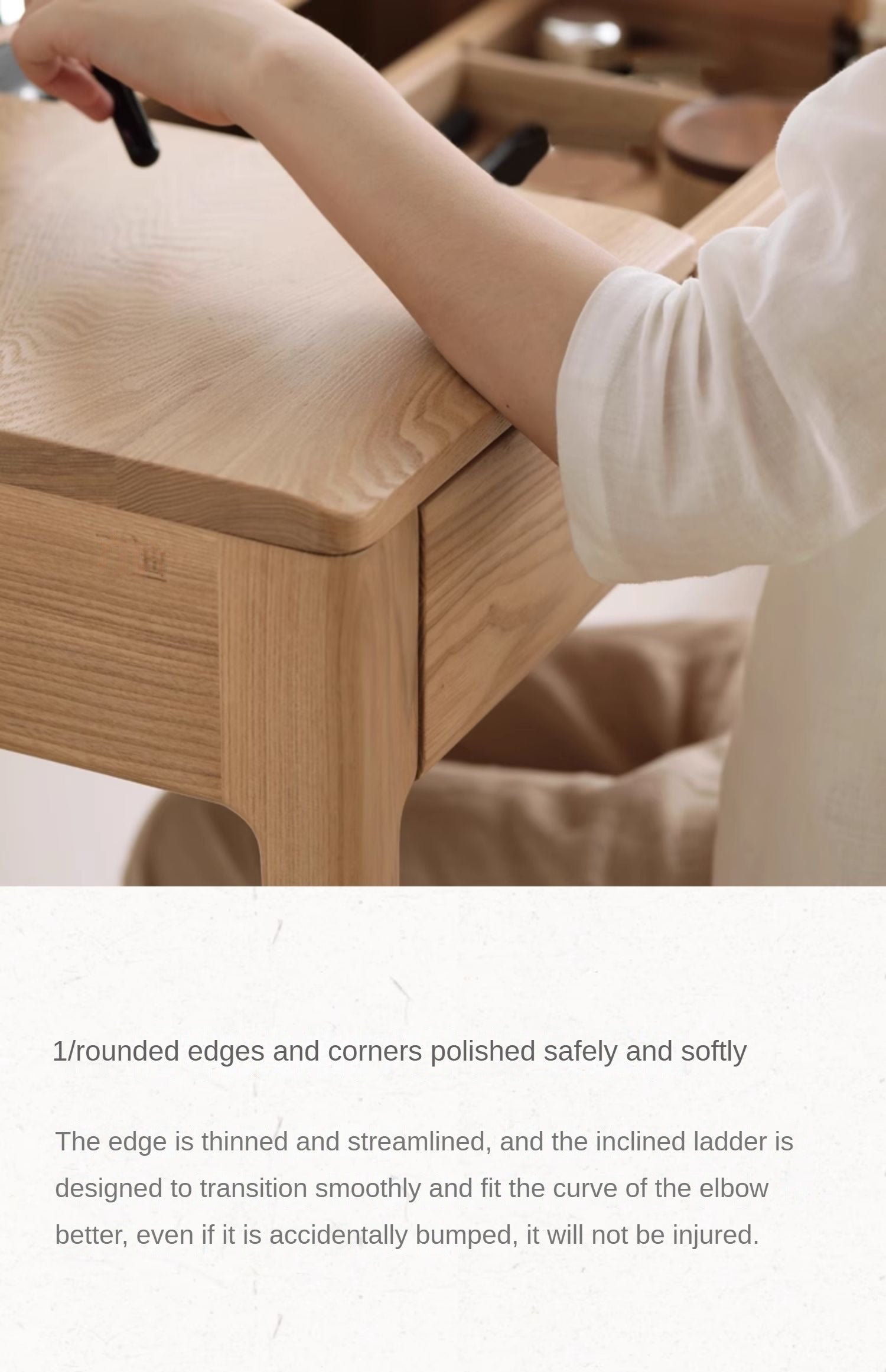 Ash Solid Wood Small Flip Vanity Table.