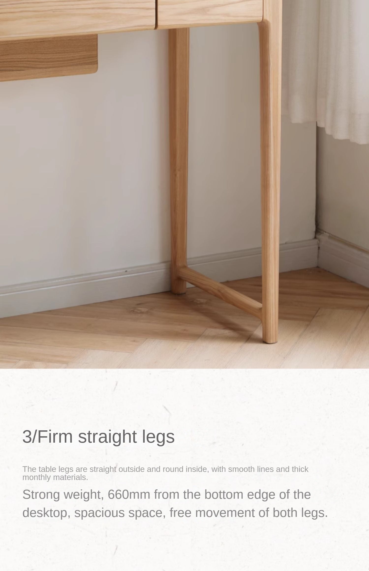 Ash Solid Wood Small Flip Vanity Table.