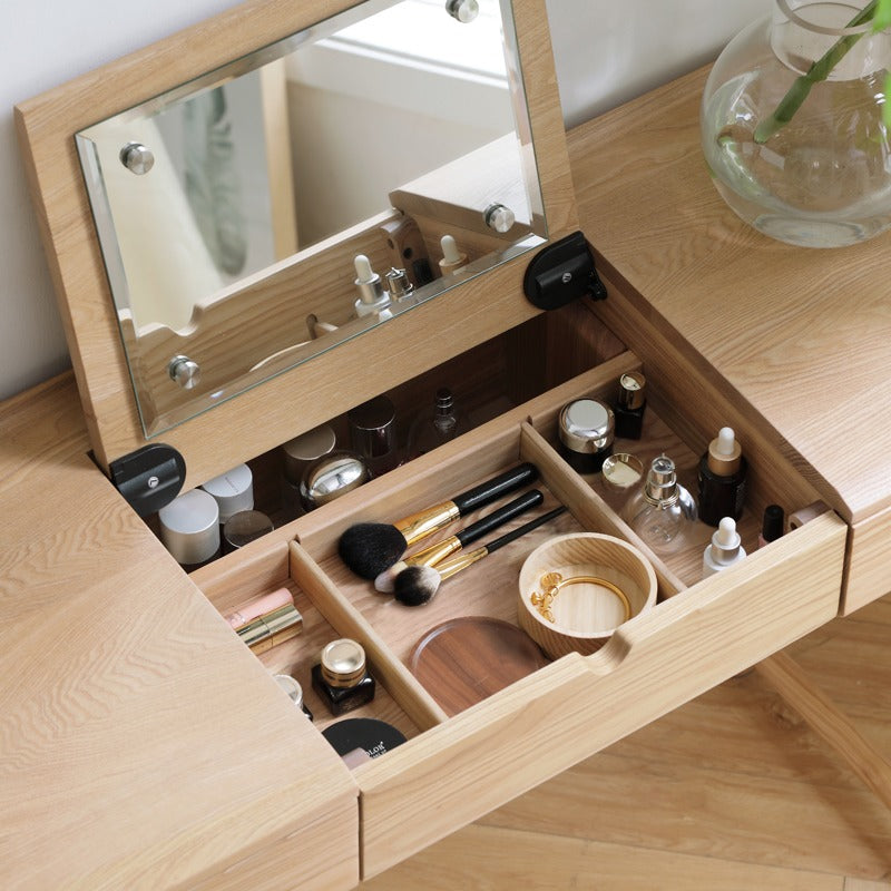 Ash Solid Wood Small Flip Vanity Table.