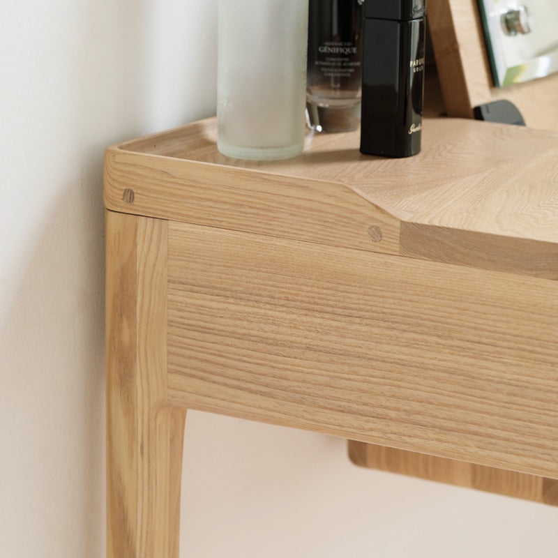 Ash Solid Wood Small Flip Vanity Table.