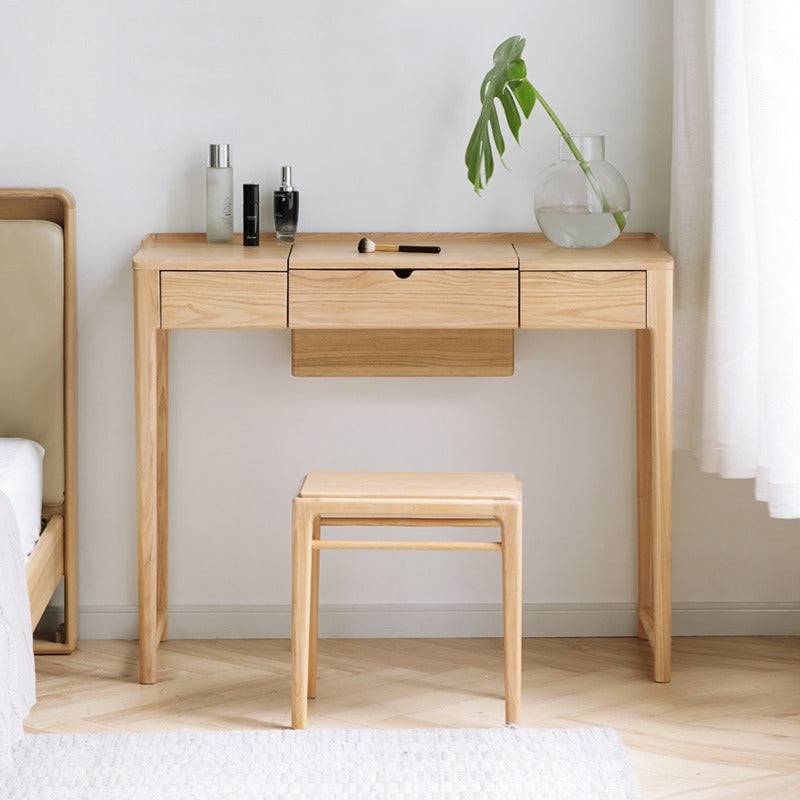 Ash Solid Wood Small Flip Vanity Table.