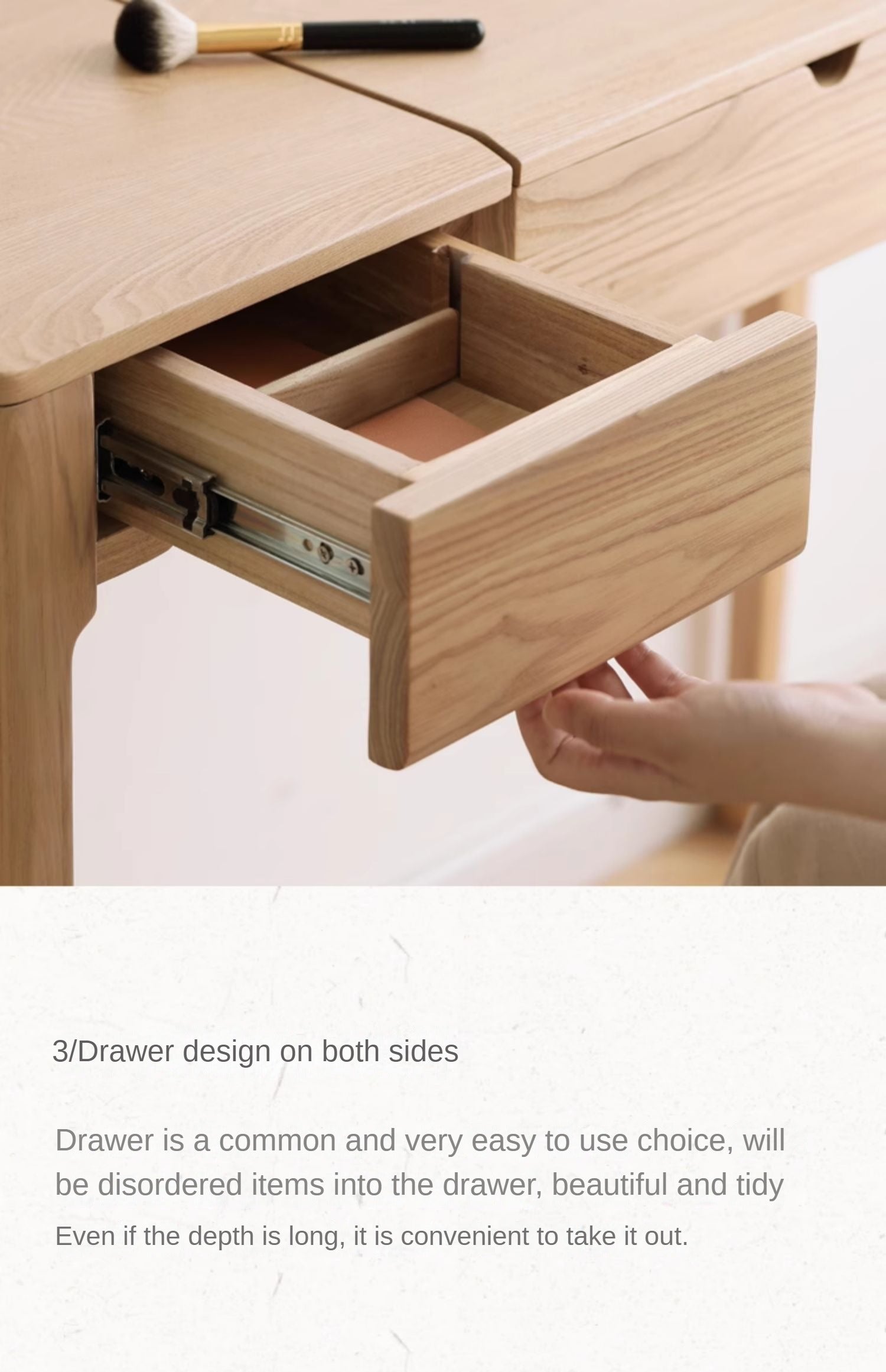 Ash Solid Wood Small Flip Vanity Table.