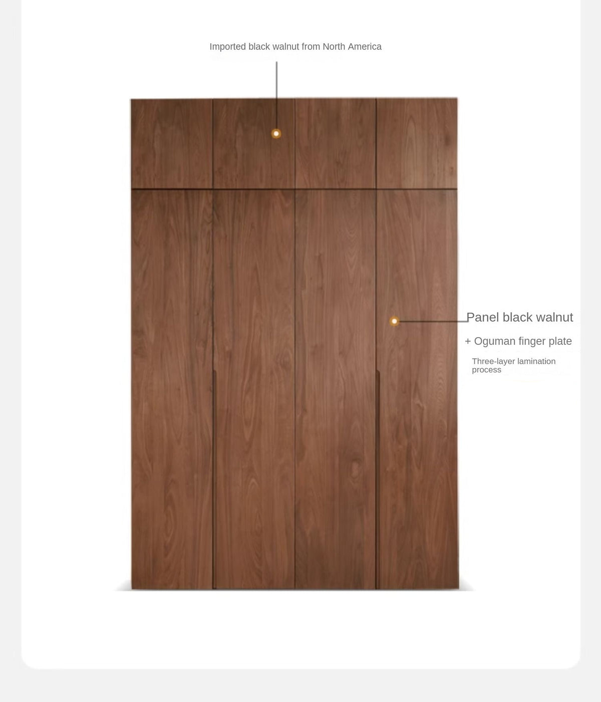 Black Walnut Solid Wood Floor-to-Ceiling Wardrobe with Handleless Flat Panel Doors