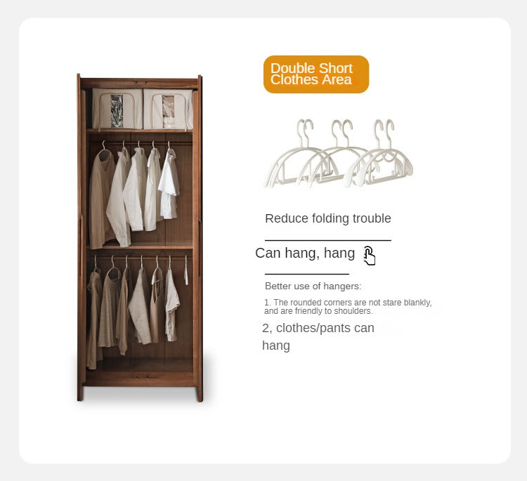 Black Walnut Solid Wood Wardrobe Double Door.