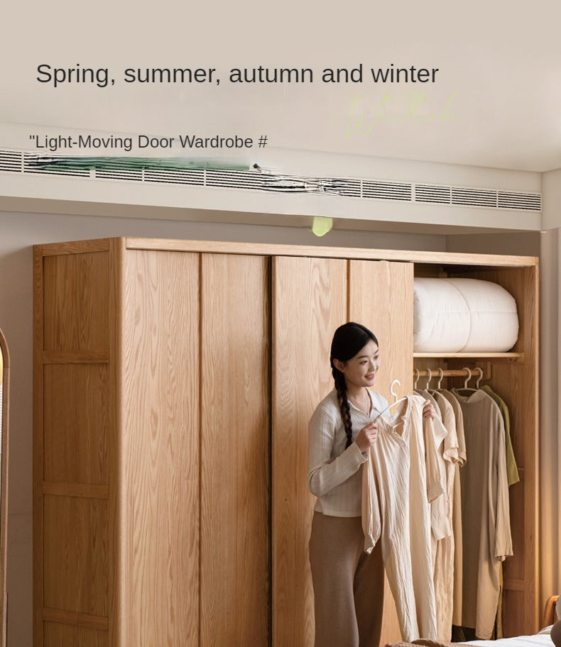 Oak Solid Wood Wardrobe Sliding Door Master Bedroom