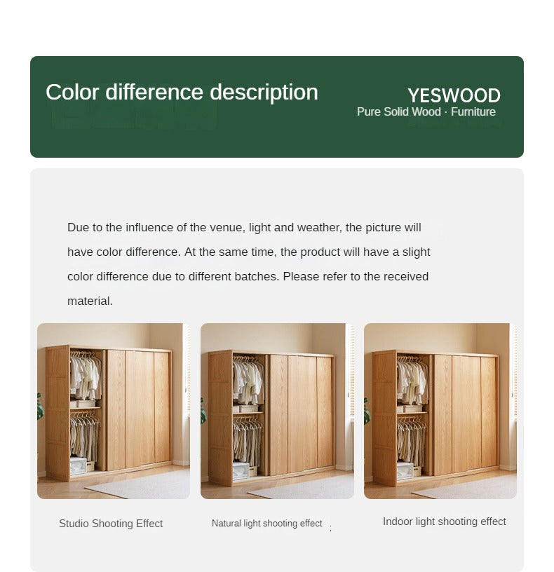 Oak Solid Wood Wardrobe Sliding Door Master Bedroom