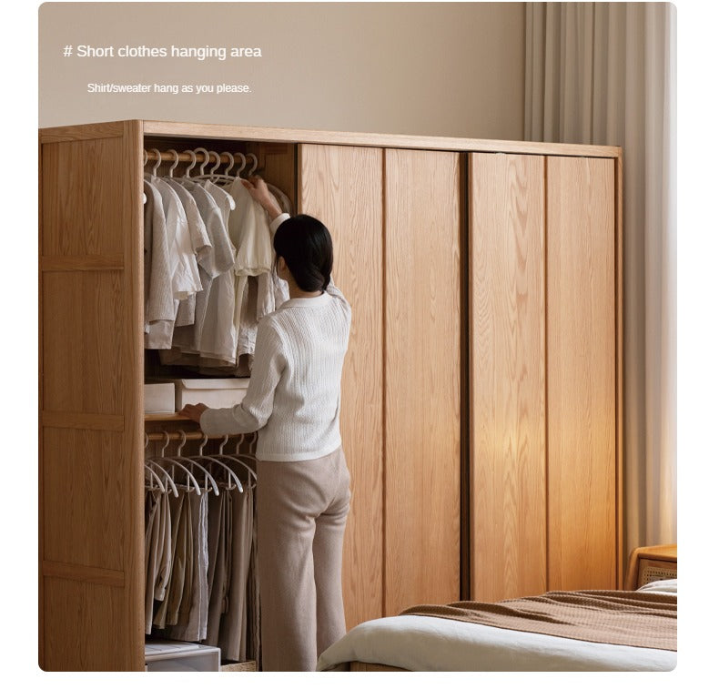 Oak Solid Wood Wardrobe Sliding Door Master Bedroom