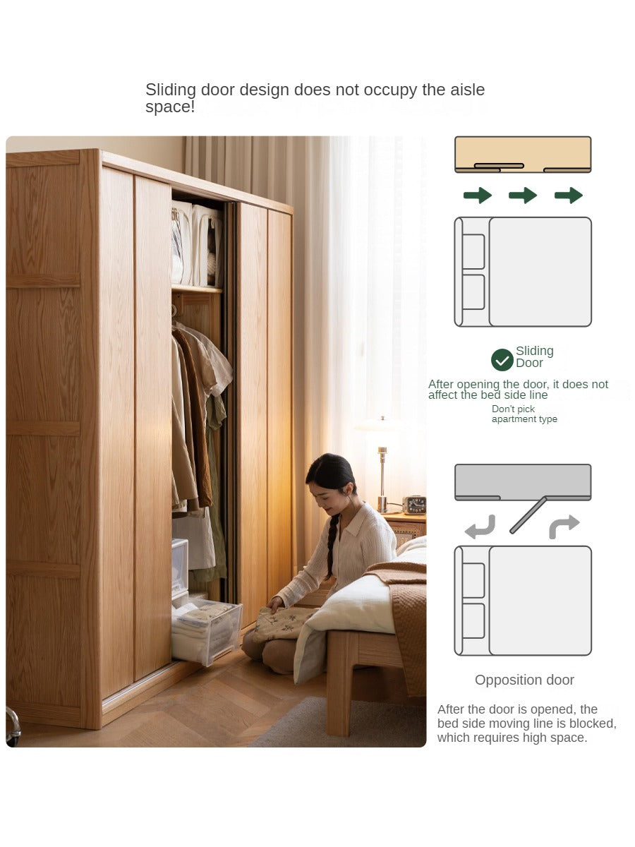 Oak Solid Wood Wardrobe Sliding Door Master Bedroom