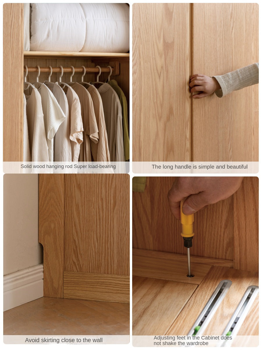 Oak Solid Wood Wardrobe Sliding Door Master Bedroom