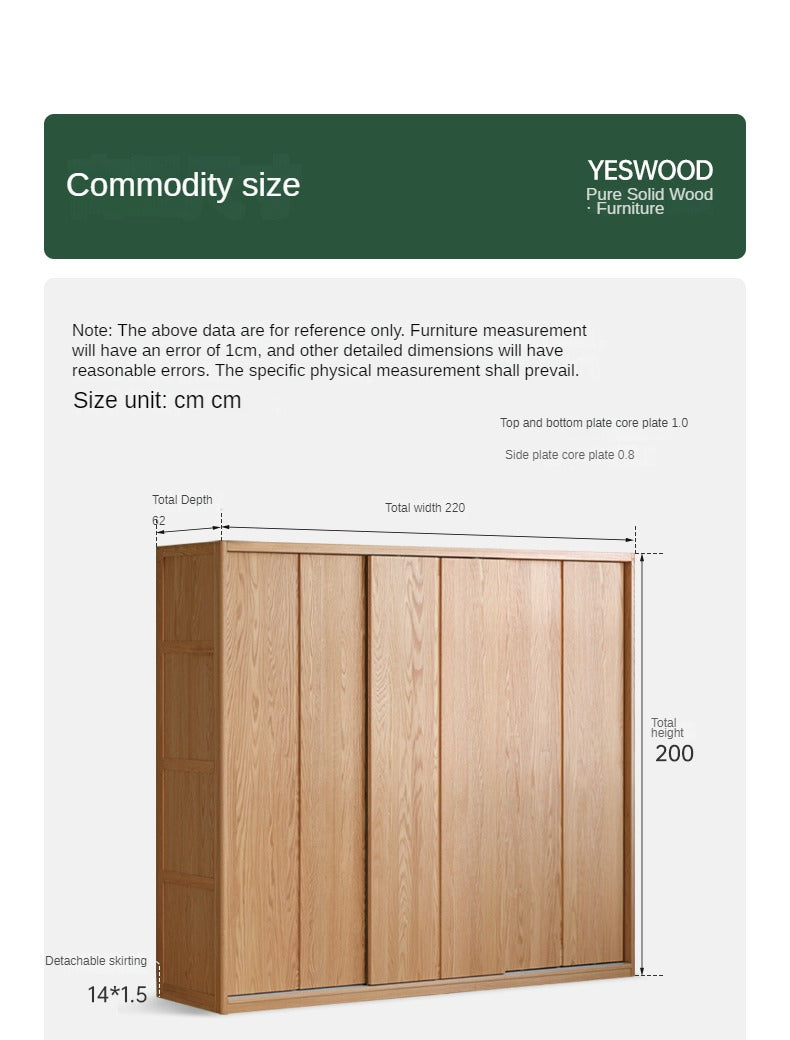 Oak Solid Wood Wardrobe Sliding Door Master Bedroom