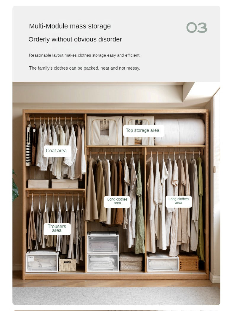 Oak Solid Wood Wardrobe Sliding Door Master Bedroom