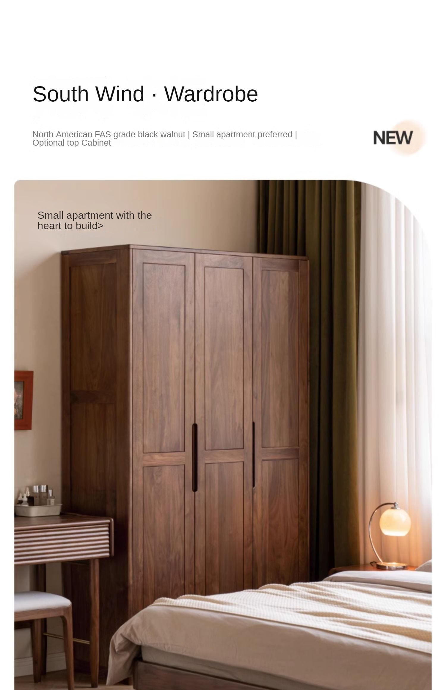 Black Walnut Solid Wood Wardrobe.