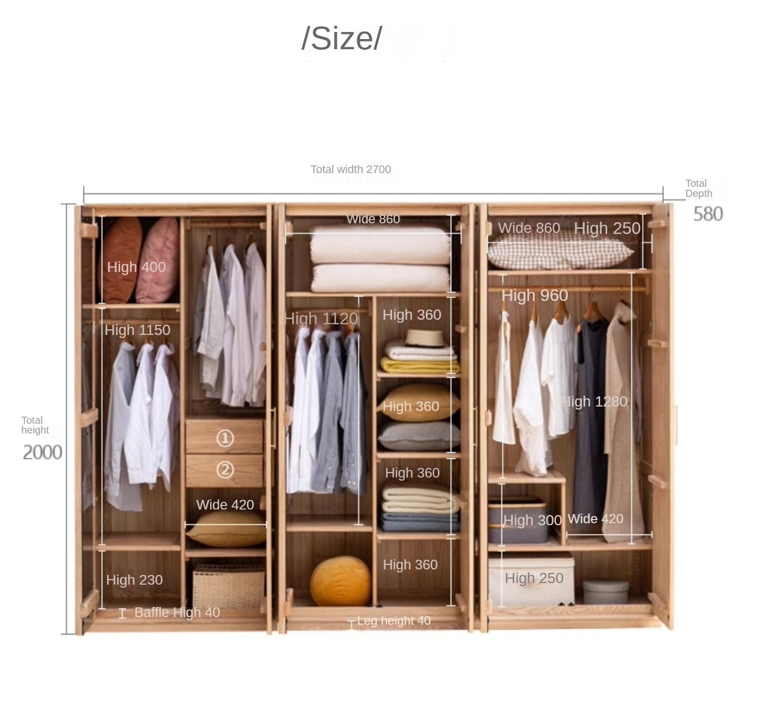 Ash Solid Wood Modern Wardrobe.